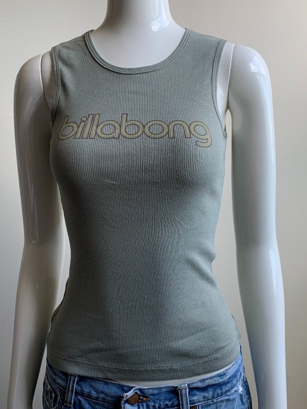 Billabong surf olive green cotton ribbed logo tank top
